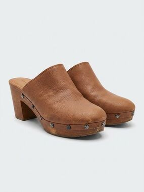 Lucky Brand Tan Brown Leather Studded Clog Heels
